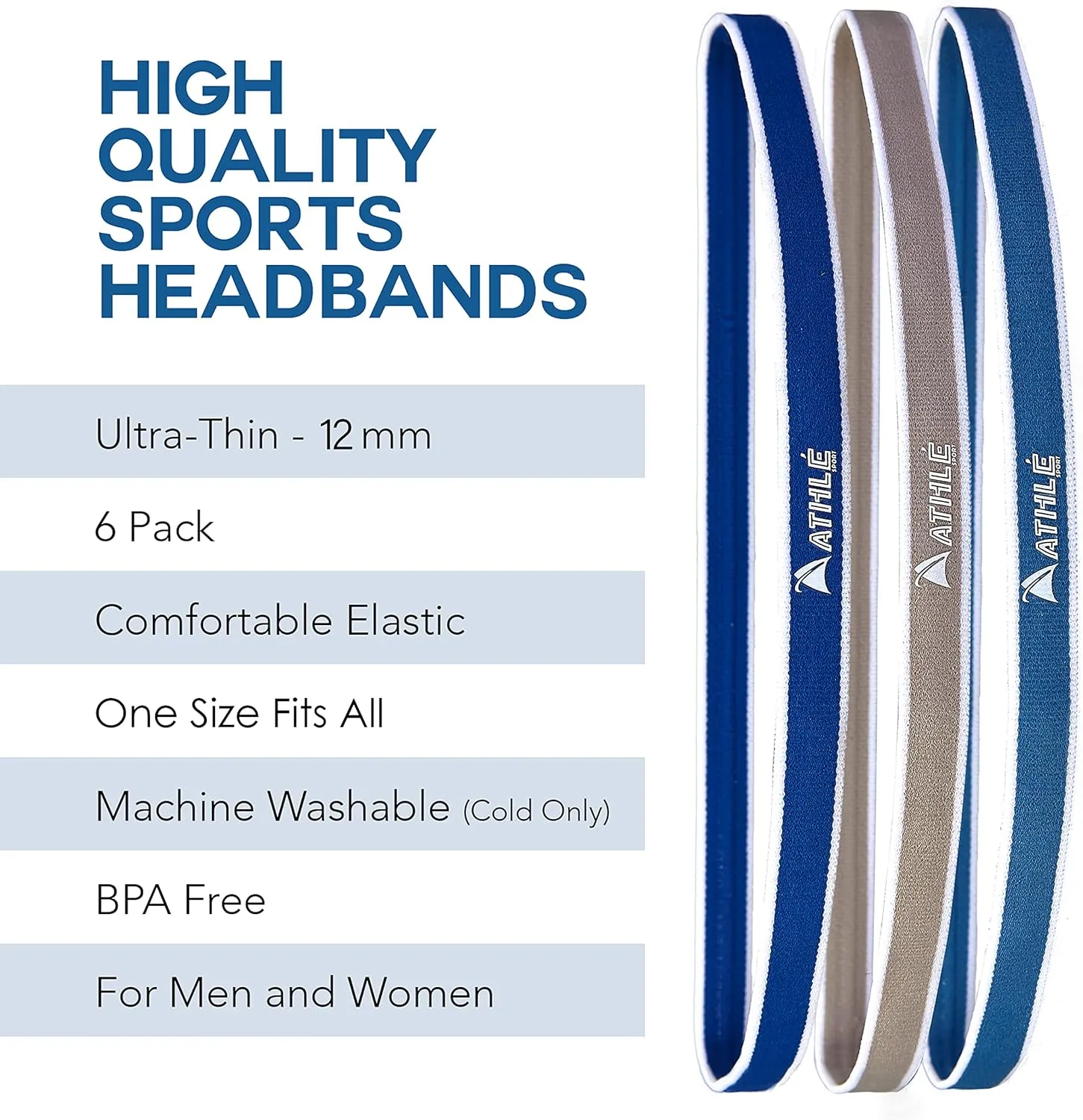 Athl Skinny Headbands for Women and Men - 6 Pack - Elastic Headbands for Women and Men - Non Slip Silicone Grip - Lightweight and Comfortable Thin Headbands