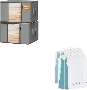 BALEINE 2 Pack Clothes Storage Bags (24 Gallon)   12 Pack 60" Translucent Garment Bags