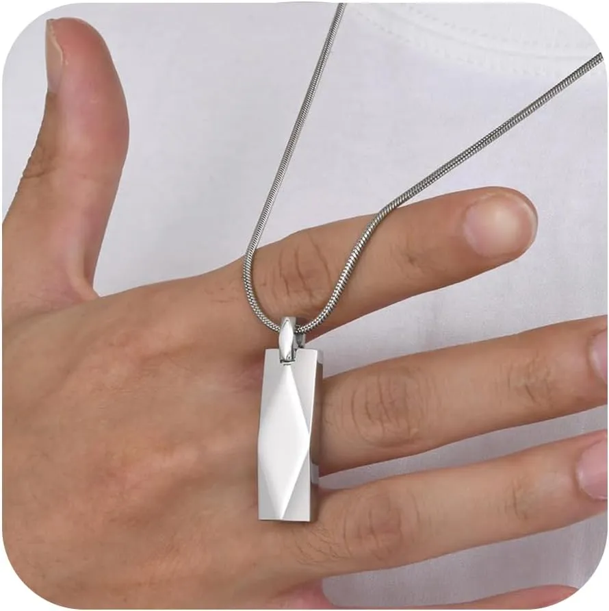 Bar Pendant Necklace for Men-Stainless Steel Adjustable Chain Pendants Necklace, Black/Silver Minimalist No Tarnish Men's Necklaces Jewelry Gifts for Him