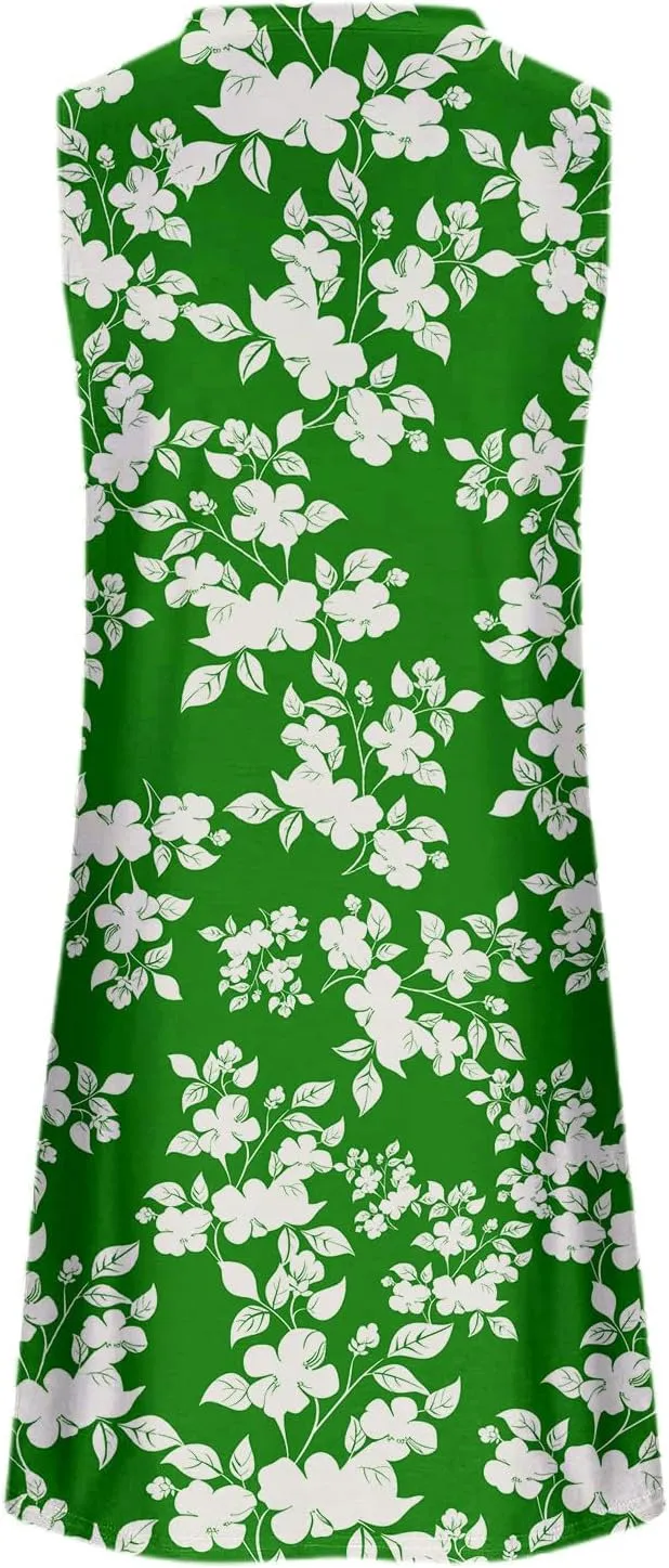 Beach Dresses for Women Casual Scoop Neck Sleeveless Midi Dress Plus Size Summer Boho Graphic Sundresses