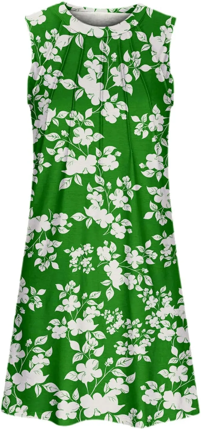 Beach Dresses for Women Casual Scoop Neck Sleeveless Midi Dress Plus Size Summer Boho Graphic Sundresses