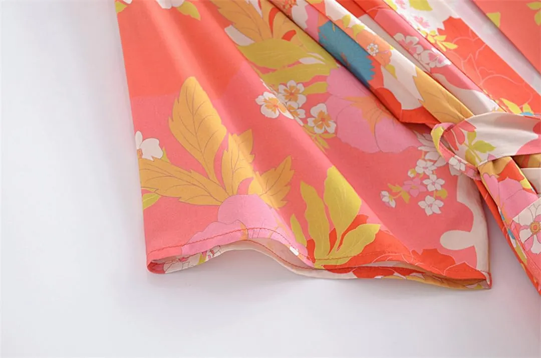 Beach Style Rayon Cotton Long Robe Holiday Resort Wear Beach Cover Up Bohemian Kimono