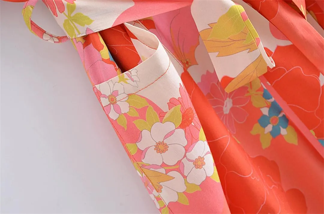 Beach Style Rayon Cotton Long Robe Holiday Resort Wear Beach Cover Up Bohemian Kimono