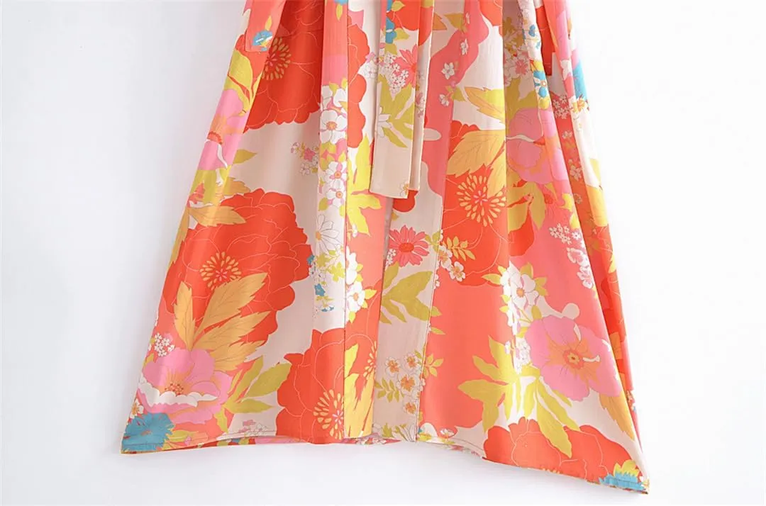 Beach Style Rayon Cotton Long Robe Holiday Resort Wear Beach Cover Up Bohemian Kimono