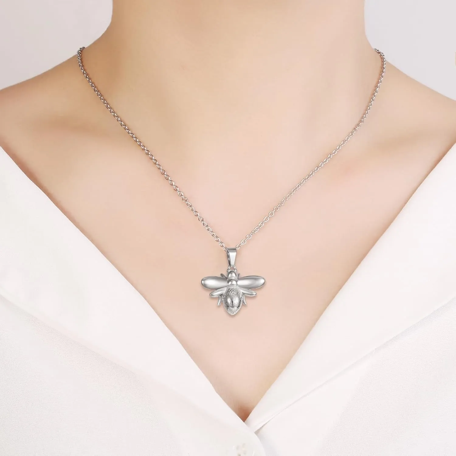 Bee Ashes Necklace For Women Stainless Steel Cremation Urn Jewelry For Ashes Of Loved Ones Keepsake Memorial With Filling Kits