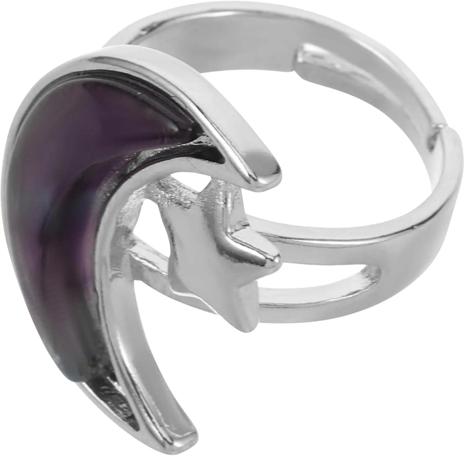 BESTYASH Adjustable Star and Moon Mood Ring Natural Crystal Couple Ring for Women and Men Cute Promise Rings Open Finger Ring Unique Design