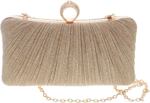 BESTYASH Gold Clutch Purses Evening Bags for Women Formal Clutch Purse Small Dress Purse Satin and Zinc Alloy Handbag