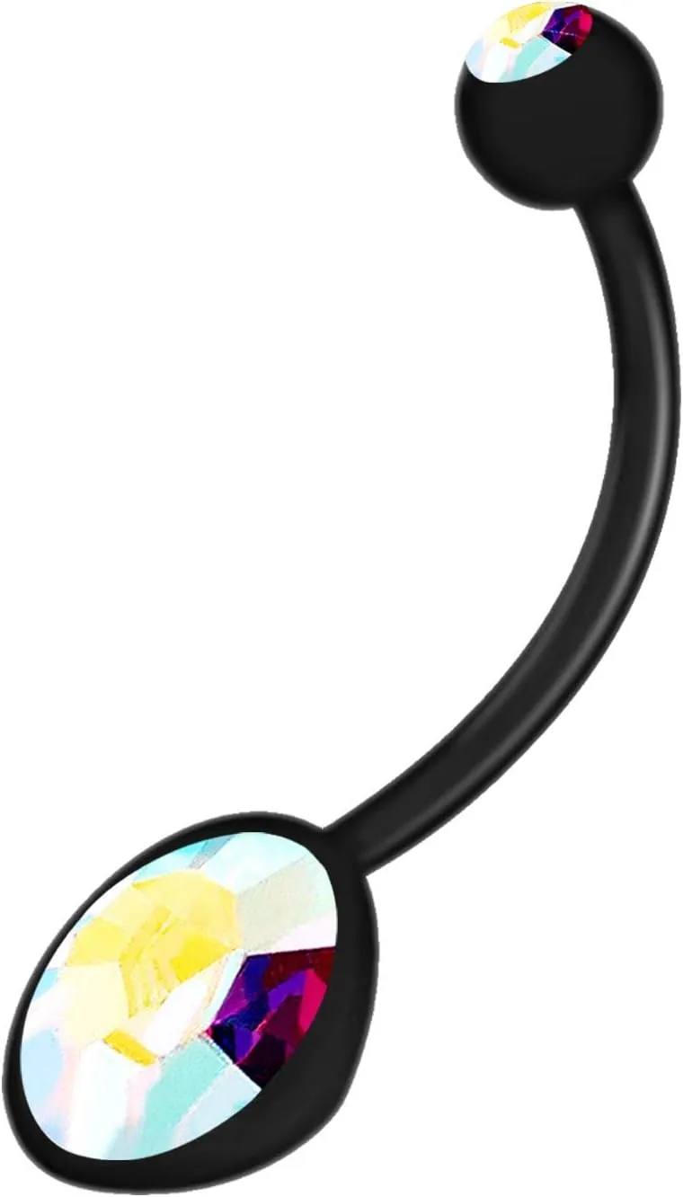Black Flexible Bioflex Pregnancy Belly Button Rings 14g 19mm Crystals Long Length Barbell Belly Rings - Choose Colors