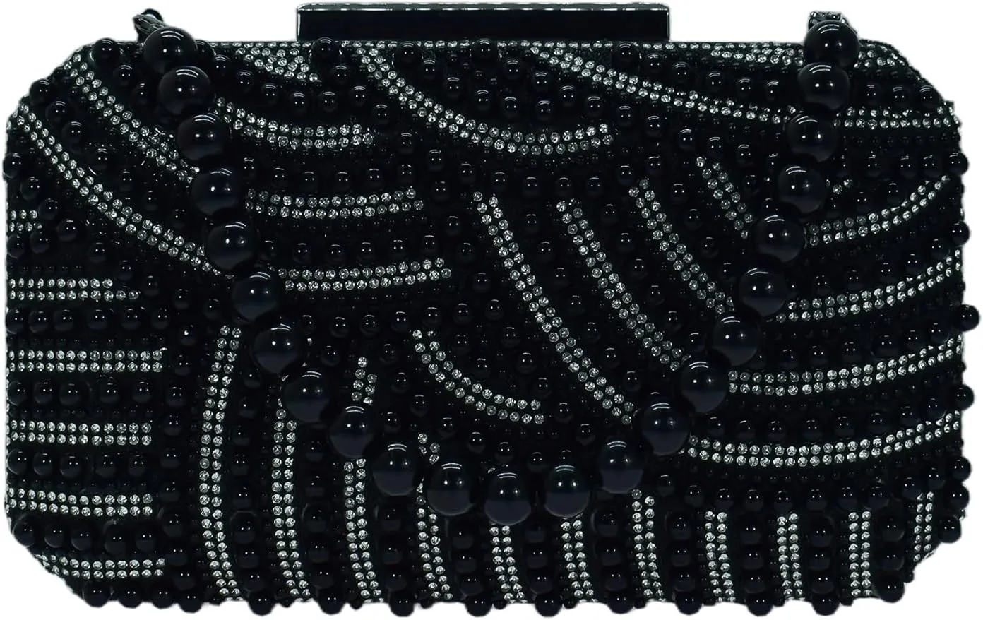 Black Pearl Bridal Clutch Purse Beaded Evening Bag Women Vintage Party Prom Bride Handbag