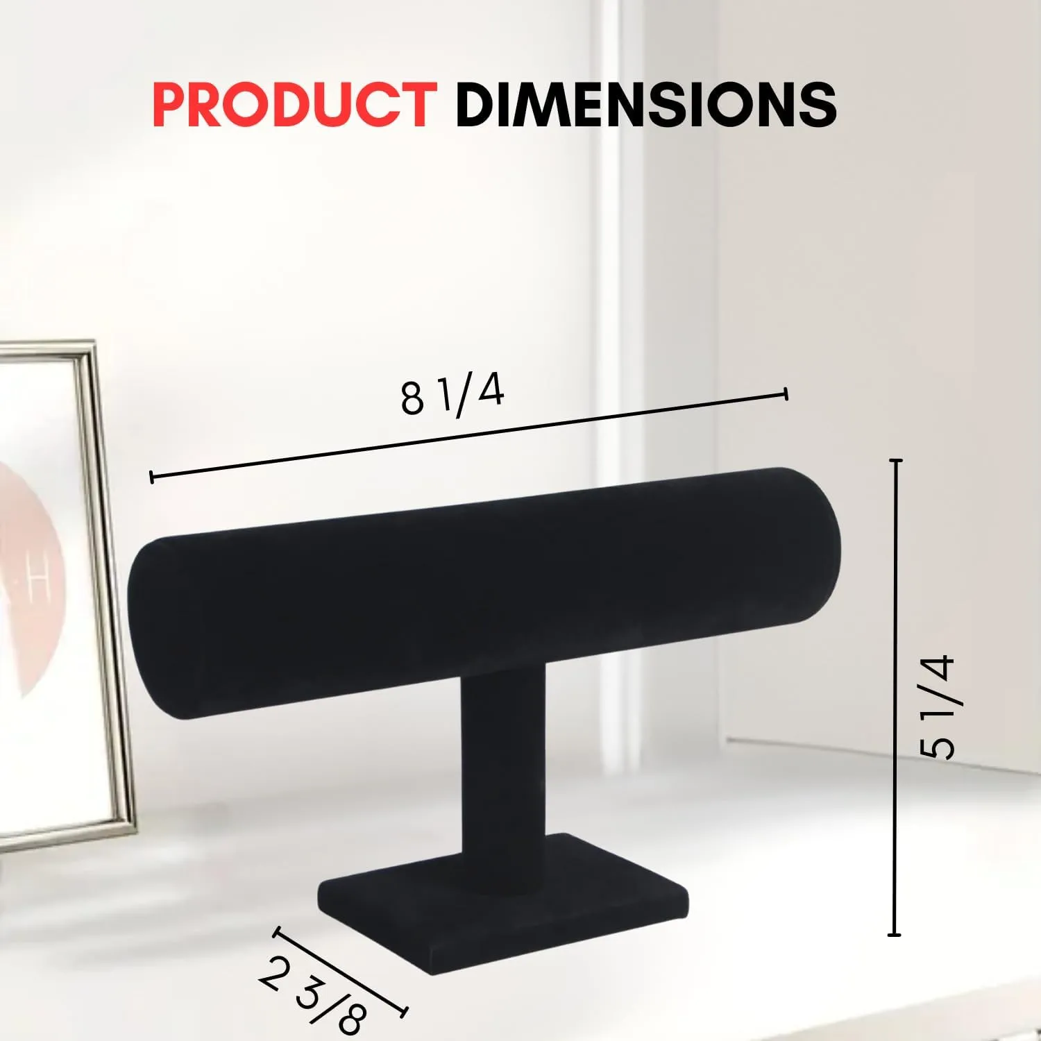 Black Velvet T-Bar Bracelet Display Stand - Jewelry Organizer Tower Stands for Necklace Bangles Pendants Watch Anklets Scrunchie Storage - Hair Tie Organizer for Selling or Personal Use