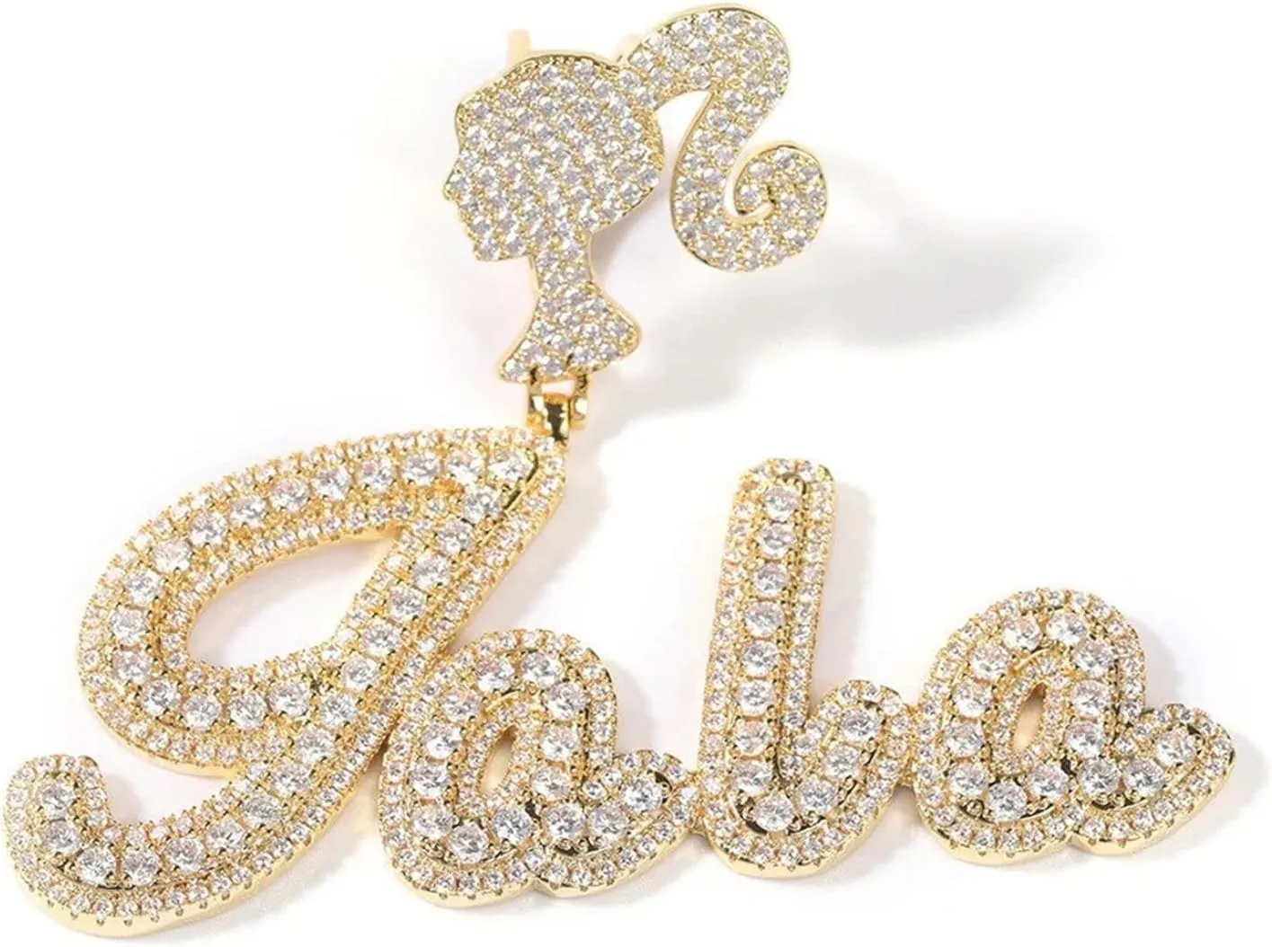 BlingSparkle Custom Chain Iced Out Pendants for Men Name Necklace Personalized Bubble Letter Necklace 18K Gold Plated Custom Letter Pendant Hip Hop Jewelry with Rope Chain for Women