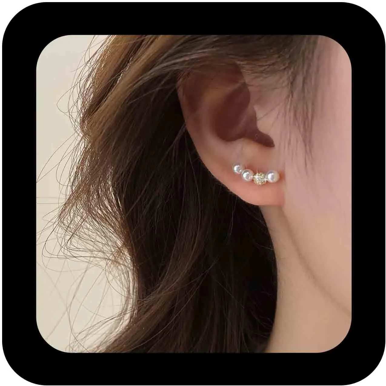 Bohemian Crystal Pearl Arc Bar Earrings Gold Cz Paved Stud Earrings Round Pearl Arc Bar Earrings Minimalist Pearl Earrings Jewelry for Women