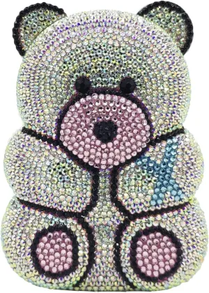 Boutique De FGG Bear Evening Bags and clutches for Women Formal Crystal Clutch Purse Party Animal Rhinestone Handbags,Mini