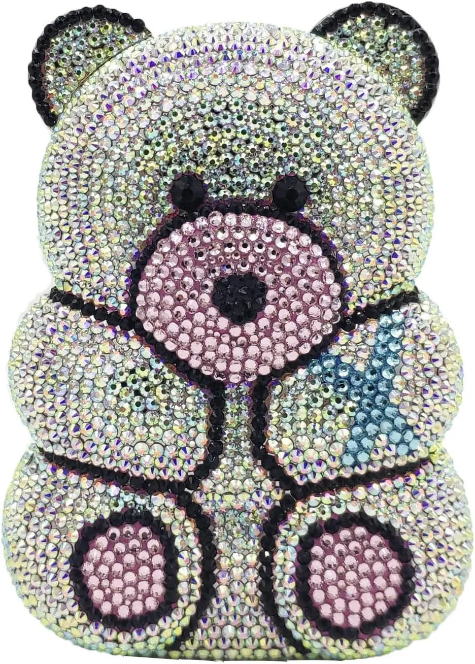 Boutique De FGG Bear Evening Bags and clutches for Women Formal Crystal Clutch Purse Party Animal Rhinestone Handbags,Mini