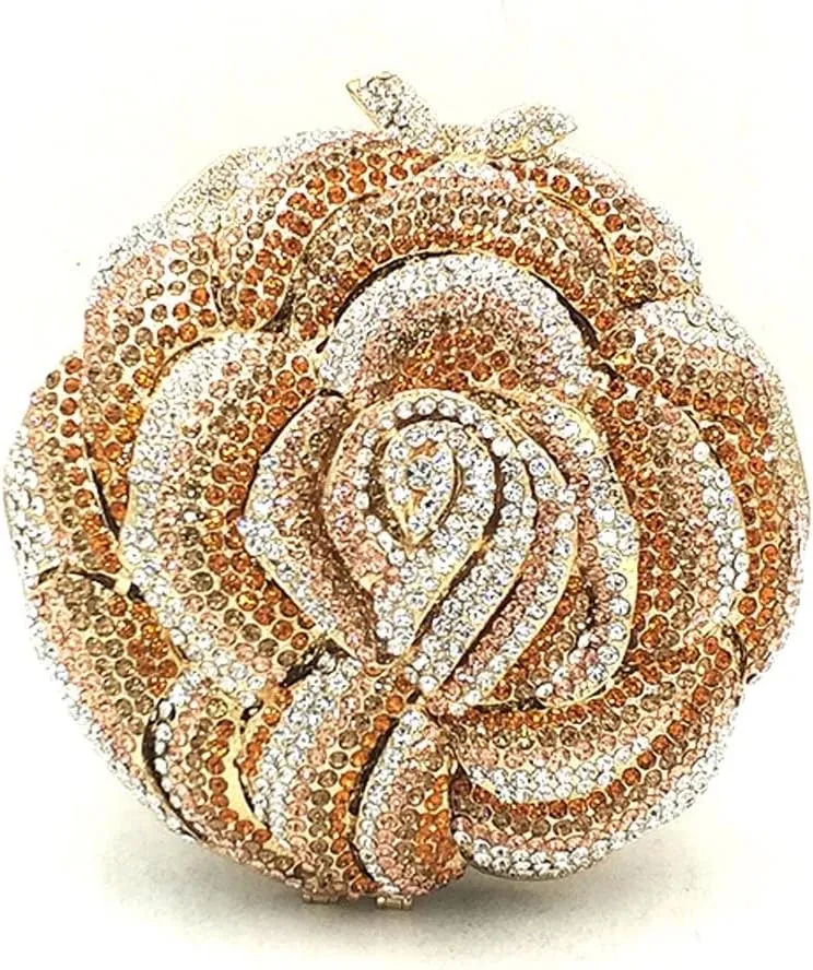 Bridal Wedding Party Purse Women Evening Party Rose Flower Clutches Crystal Small Wallet