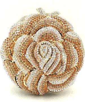 Bridal Wedding Party Purse Women Evening Party Rose Flower Clutches Crystal Small Wallet