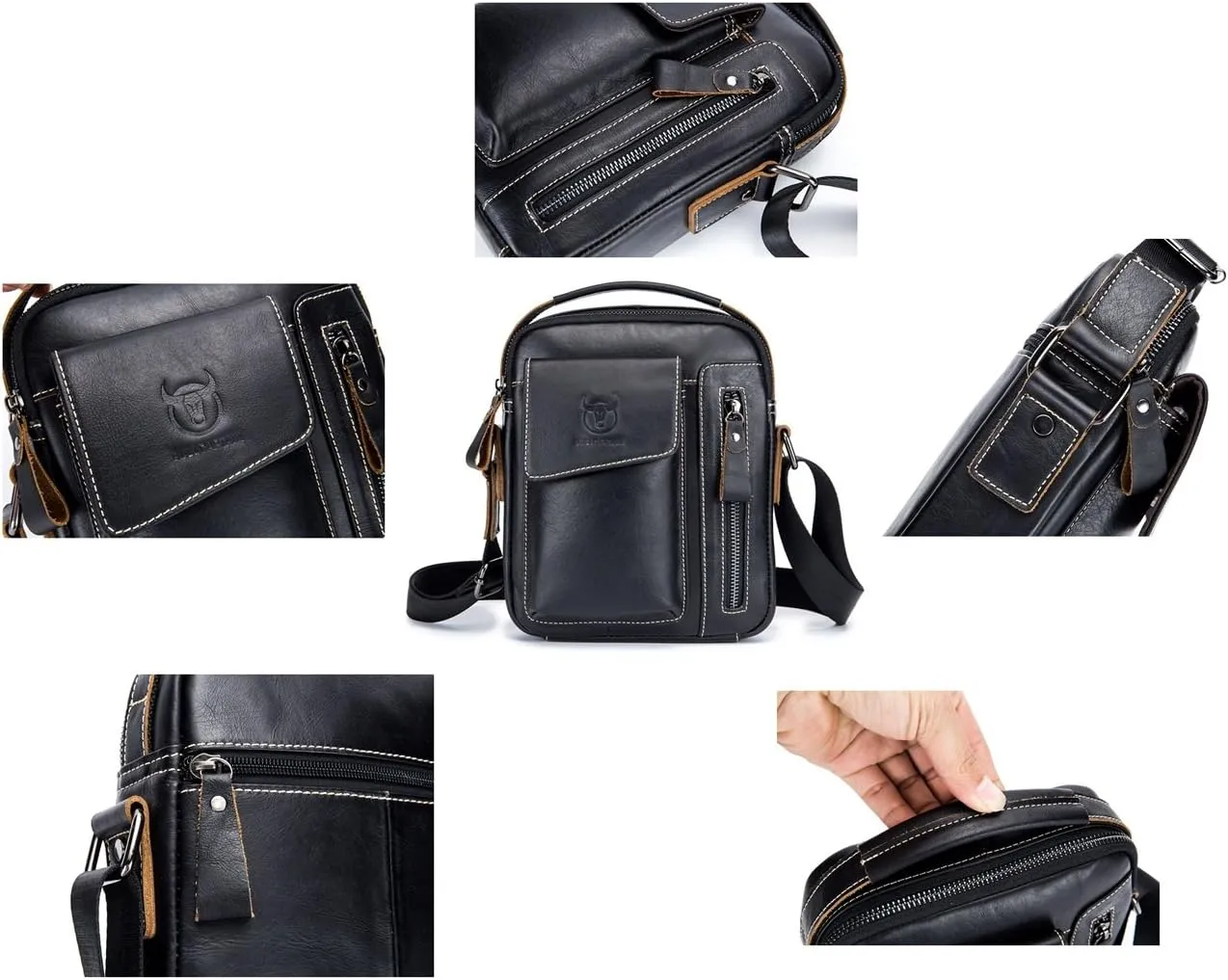 BULLCAPTAIN Genuine Leather Men Bags Shoulder Bag for Mens Everyday Casual Messenger Bag Handbag