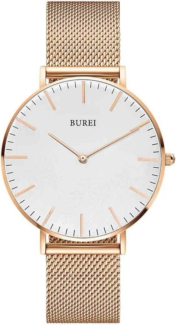 BUREI Womens Fashion Gold Stainless Steel Mesh Watch Analog Quartz Waterproof Ladies Watch Dainty Bracelet Wristwatch for Women,Gifts for Girlfriend