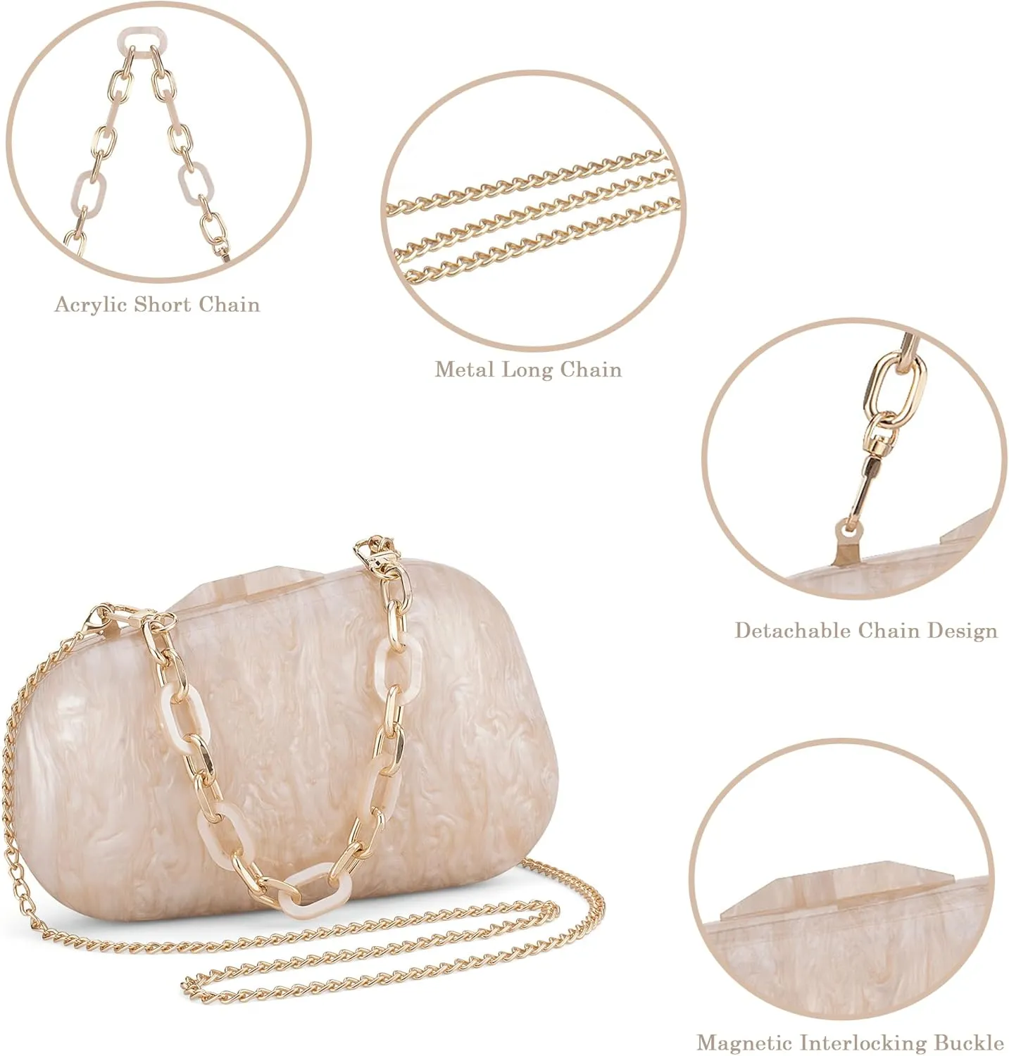 Buric Acrylic Clutch Purse for Women Marbling Evening Wedding Handbags Acrylic Shell Box Purses for Party Prom Cocktail
