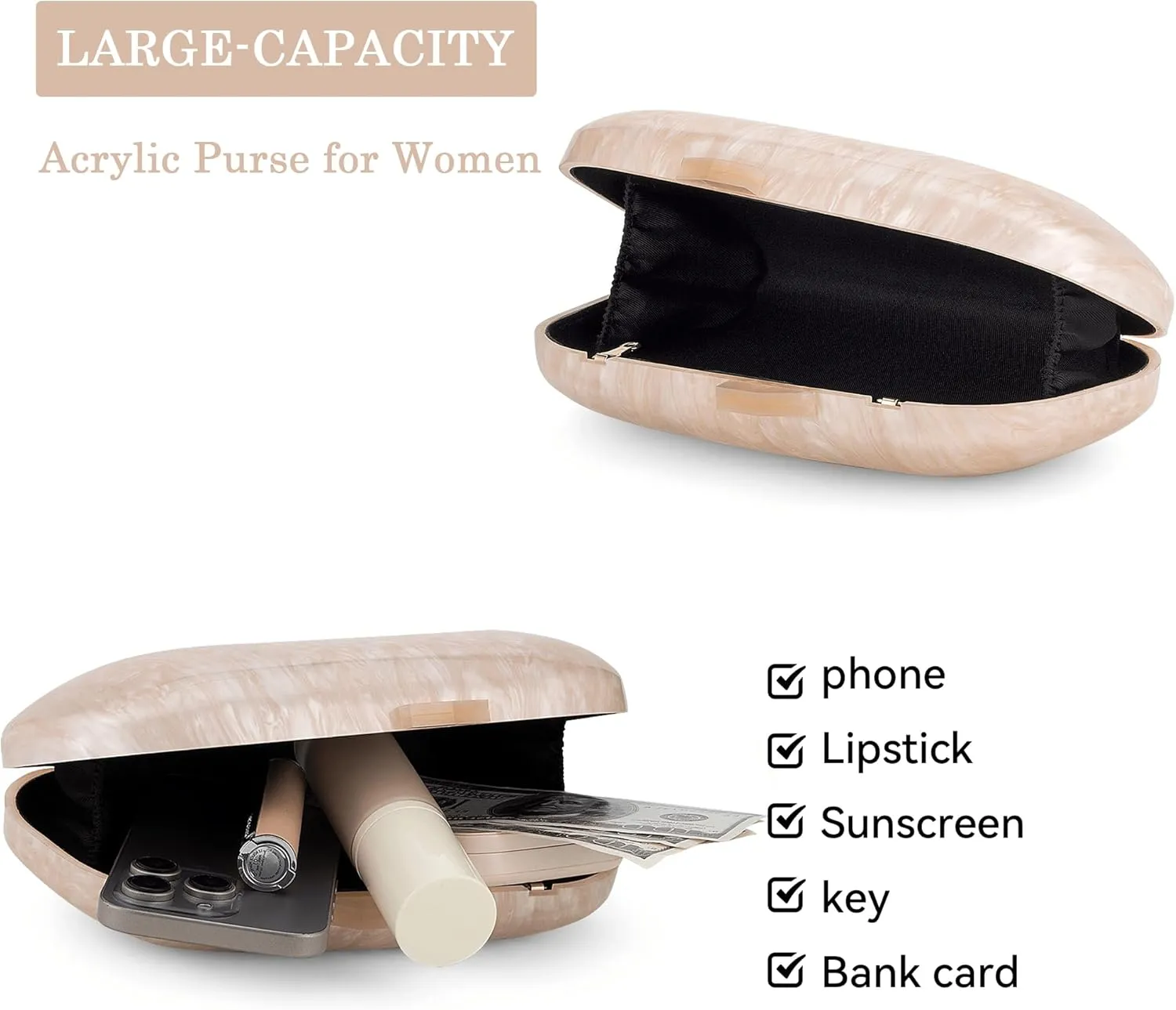 Buric Acrylic Clutch Purse for Women Marbling Evening Wedding Handbags Acrylic Shell Box Purses for Party Prom Cocktail