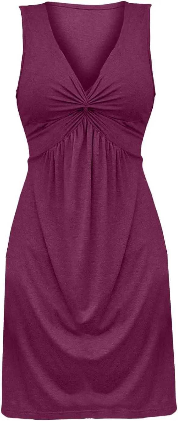 Casual Summer Dresses for Women 2025,Women's Cotton Line Twist Front V Neck Tank A Line Dress Ruffle Elegant Beach Dress