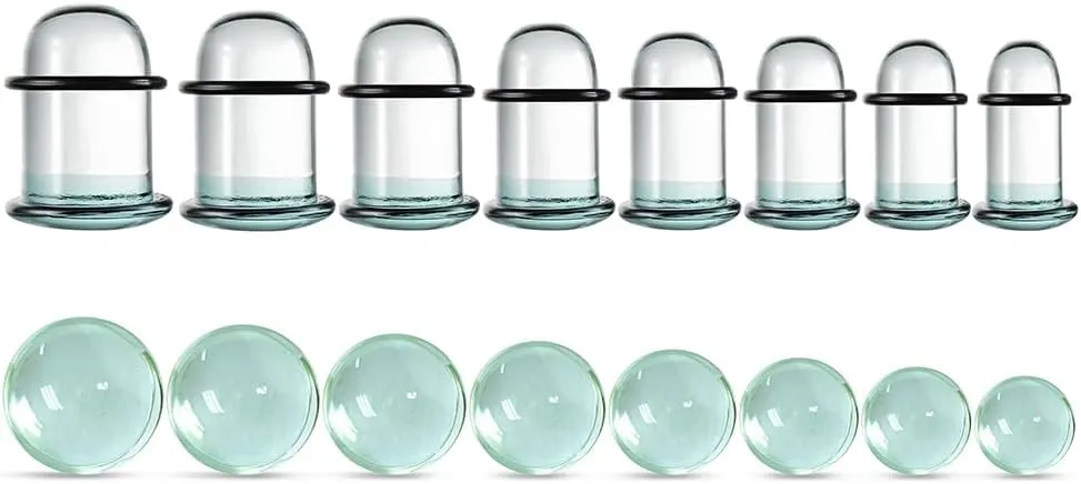 Casvort Unique 0.5mm Increments 14G-00g Comfy Pain-free Single Flare Glass Dead Stretching Plugs, Hypoallergenic Body Piercing Tapers, Pierced Ear Lobe Stretching Kits.
