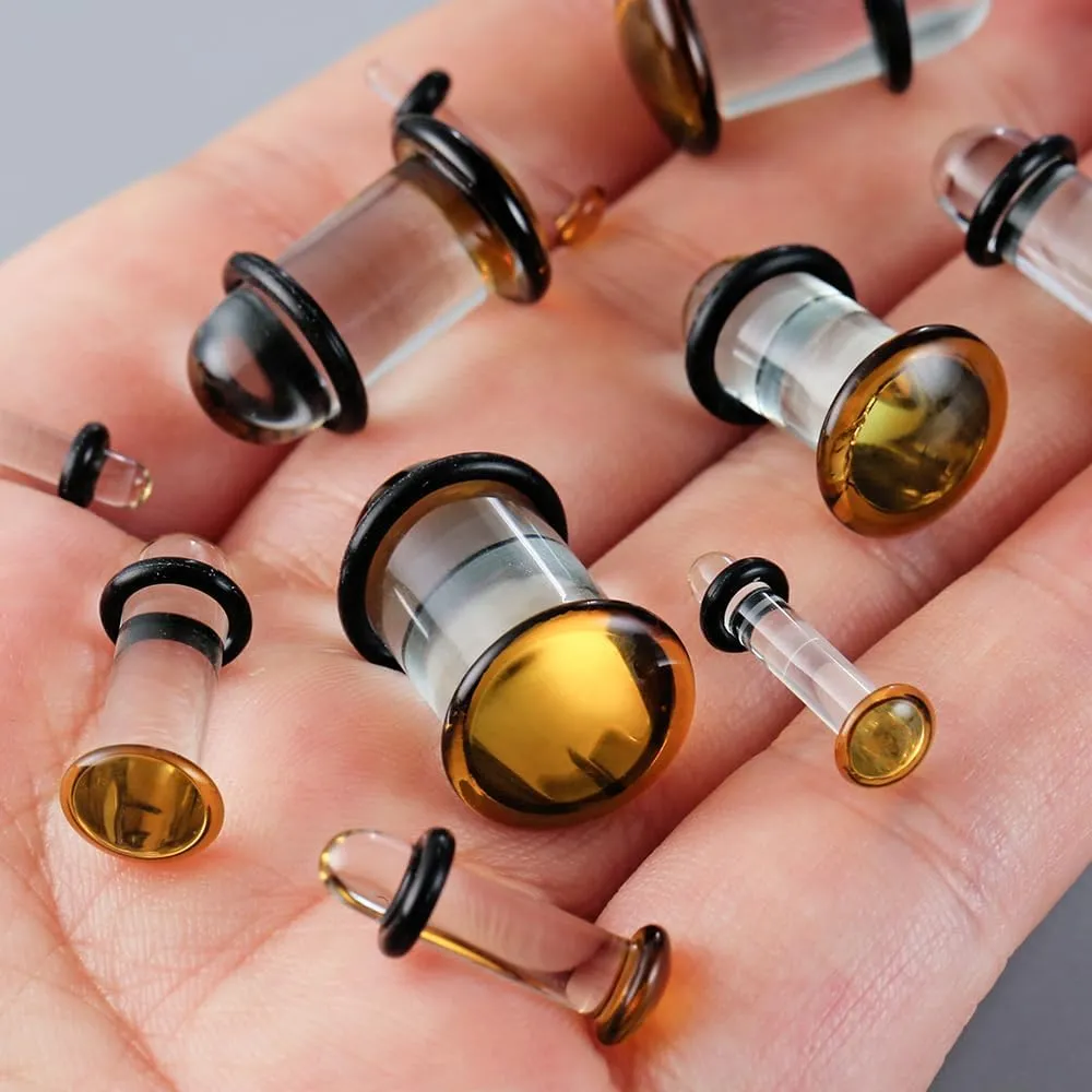Casvort Unique 0.5mm Increments 14G-00g Comfy Pain-free Single Flare Glass Dead Stretching Plugs, Hypoallergenic Body Piercing Tapers, Pierced Ear Lobe Stretching Kits.