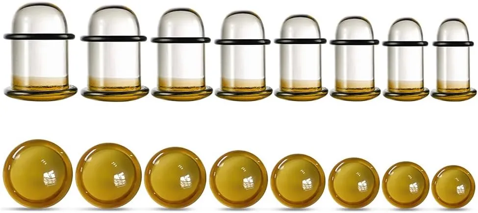 Casvort Unique 0.5mm Increments 14G-00g Comfy Pain-free Single Flare Glass Dead Stretching Plugs, Hypoallergenic Body Piercing Tapers, Pierced Ear Lobe Stretching Kits.