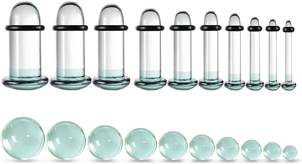 Casvort Unique 0.5mm Increments 14G-00g Comfy Pain-free Single Flare Glass Dead Stretching Plugs, Hypoallergenic Body Piercing Tapers, Pierced Ear Lobe Stretching Kits.