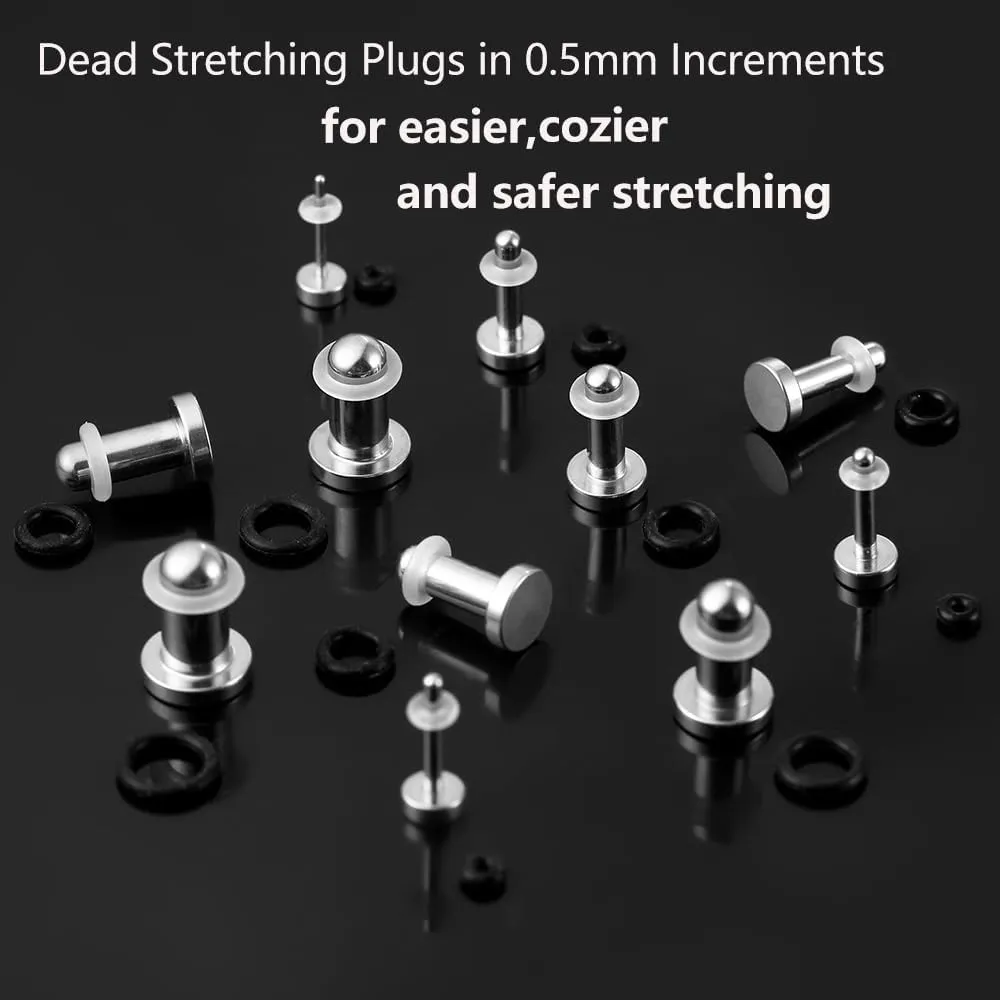 Casvort Unique 0.5mm Increments 16G-00g Comfy Pain-free Single Flared Dead Stretching Plugs, Hypoallergenic Stretch Friendly Body Piercing Tapers, Pierced Ear Lobe Stretching Kits.