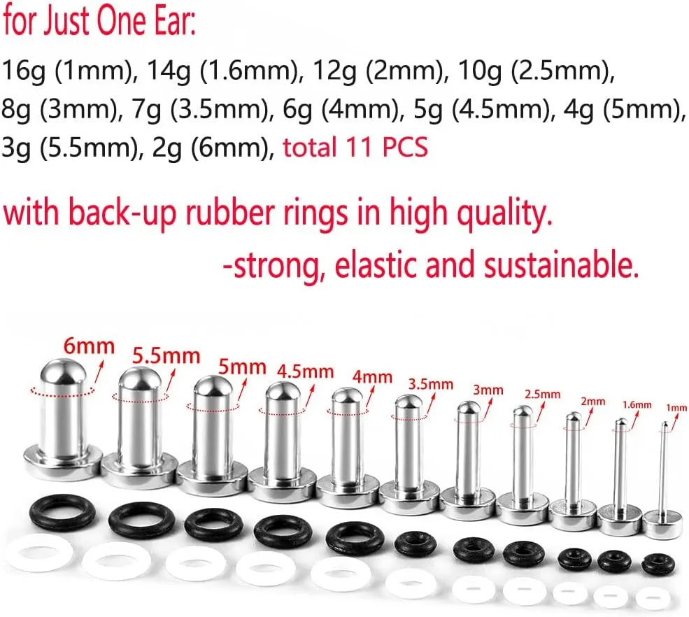 Casvort Unique 0.5mm Increments 16G-00g Comfy Pain-free Single Flared Dead Stretching Plugs, Hypoallergenic Stretch Friendly Body Piercing Tapers, Pierced Ear Lobe Stretching Kits.