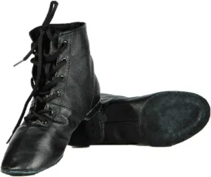 Cheapdancing Childrens Practice Dancing Shoes Soft Leather Flat Lace-up Jazz Boots (Little Kid/Big Kid) (4.5) Black