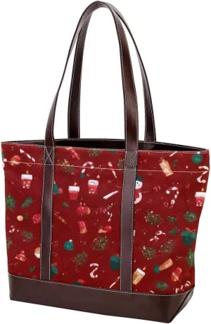 Christmas Elements Tote Bags Durable Leather Canvas Purses and Handbags for Women Top Handle Shoulder Satchel Hobo Bags