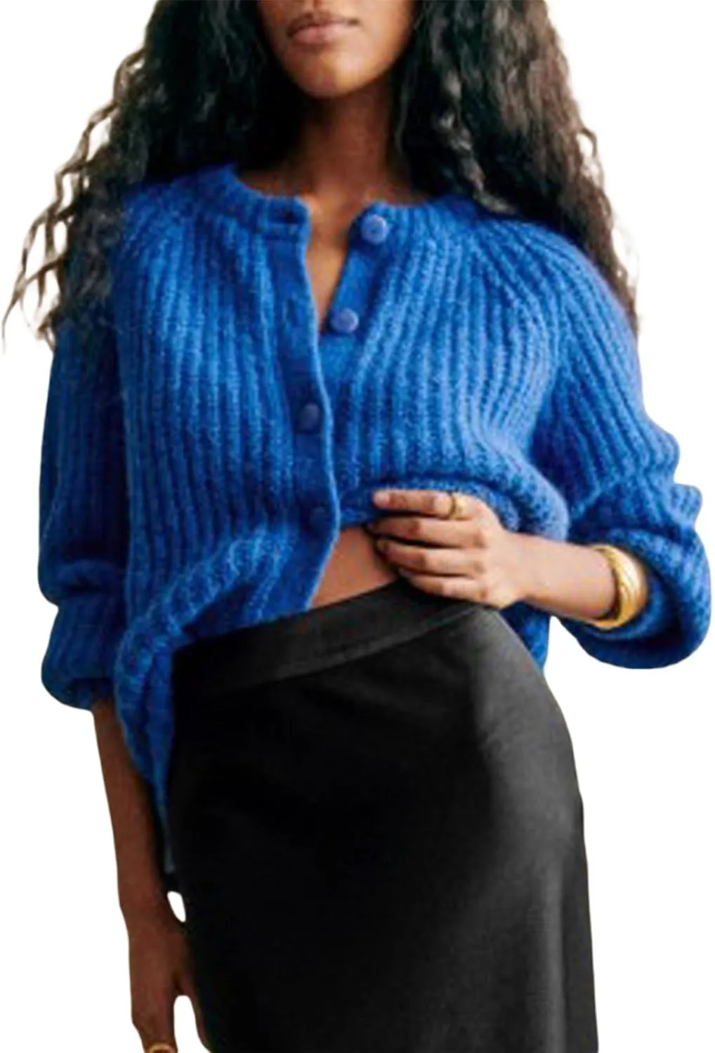 Chunky Knitted Crochet Cardigan Sweaters for Women Crewneck Long Sleeve Button Down Jackets Casual Open Front Coat