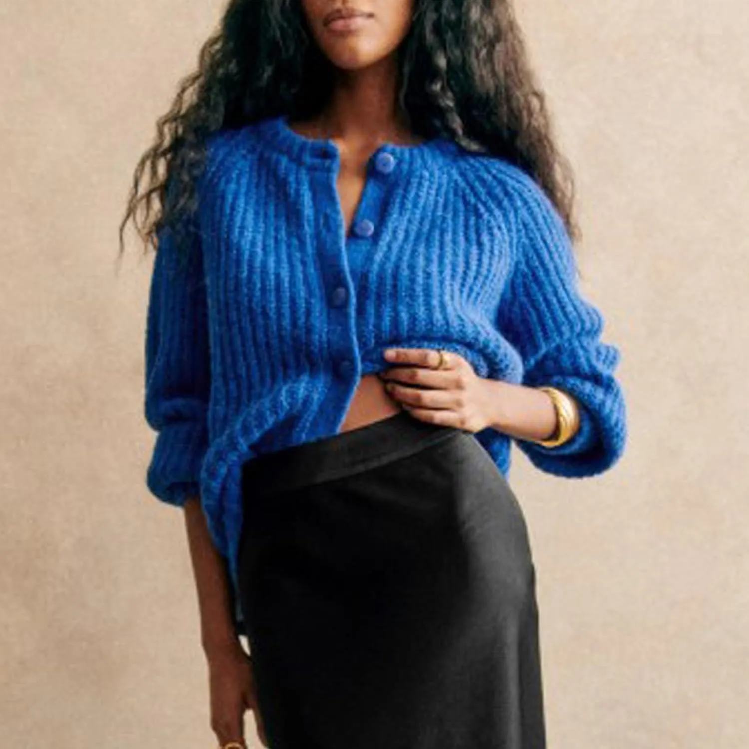 Chunky Knitted Crochet Cardigan Sweaters for Women Crewneck Long Sleeve Button Down Jackets Casual Open Front Coat