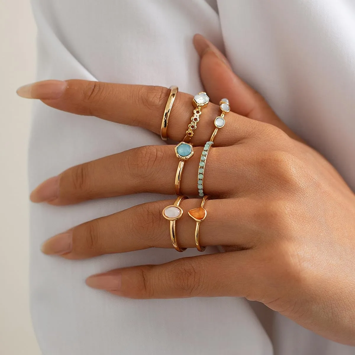 CJIAYUJEW Chunky Gold Rings for Women Crystal Rhinestone Thick Ring Sets Silver Chunky Rings Set Thick Gold Statement Rings for Women Jewelry
