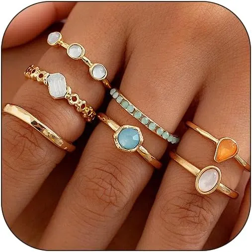 CJIAYUJEW Chunky Gold Rings for Women Crystal Rhinestone Thick Ring Sets Silver Chunky Rings Set Thick Gold Statement Rings for Women Jewelry