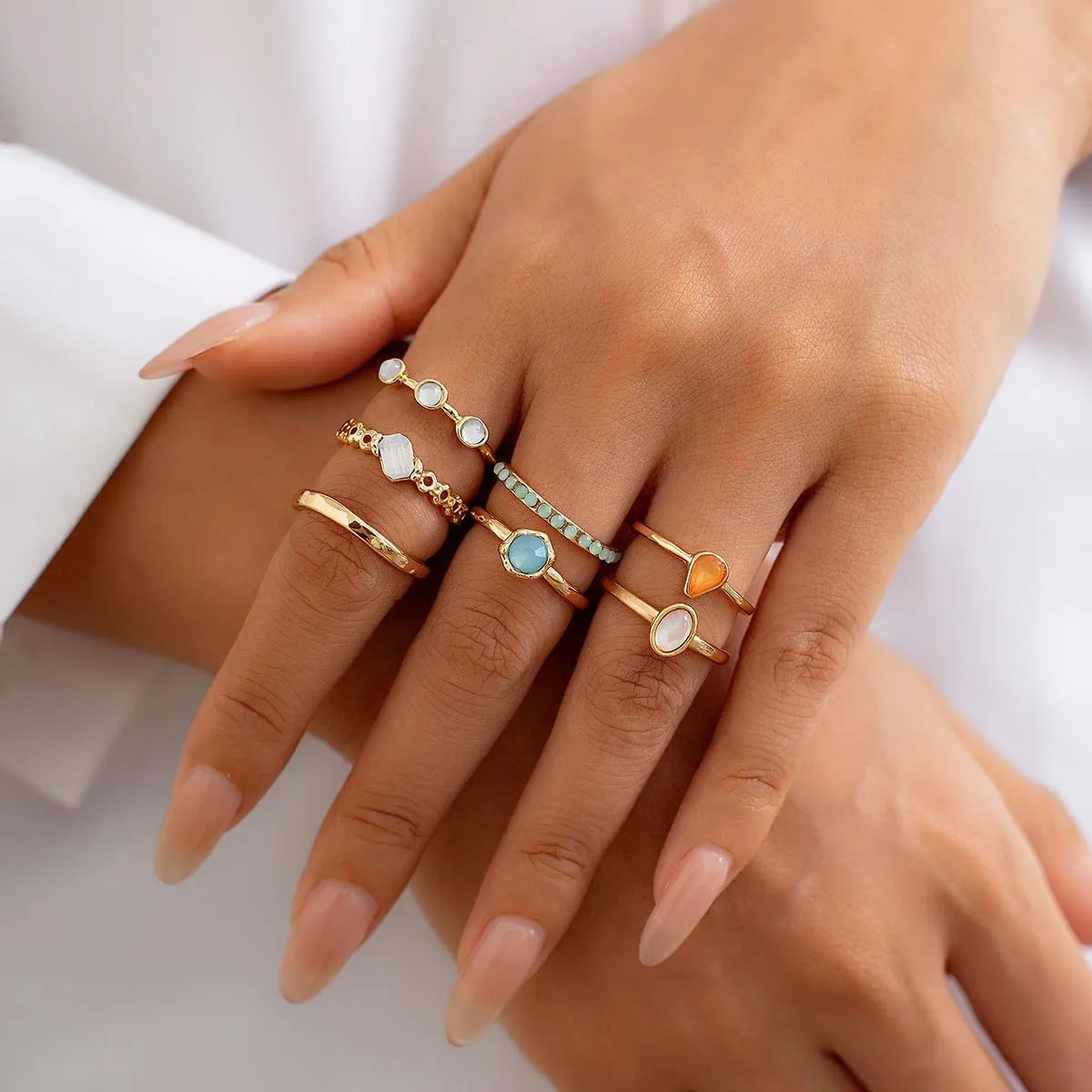 CJIAYUJEW Chunky Gold Rings for Women Crystal Rhinestone Thick Ring Sets Silver Chunky Rings Set Thick Gold Statement Rings for Women Jewelry