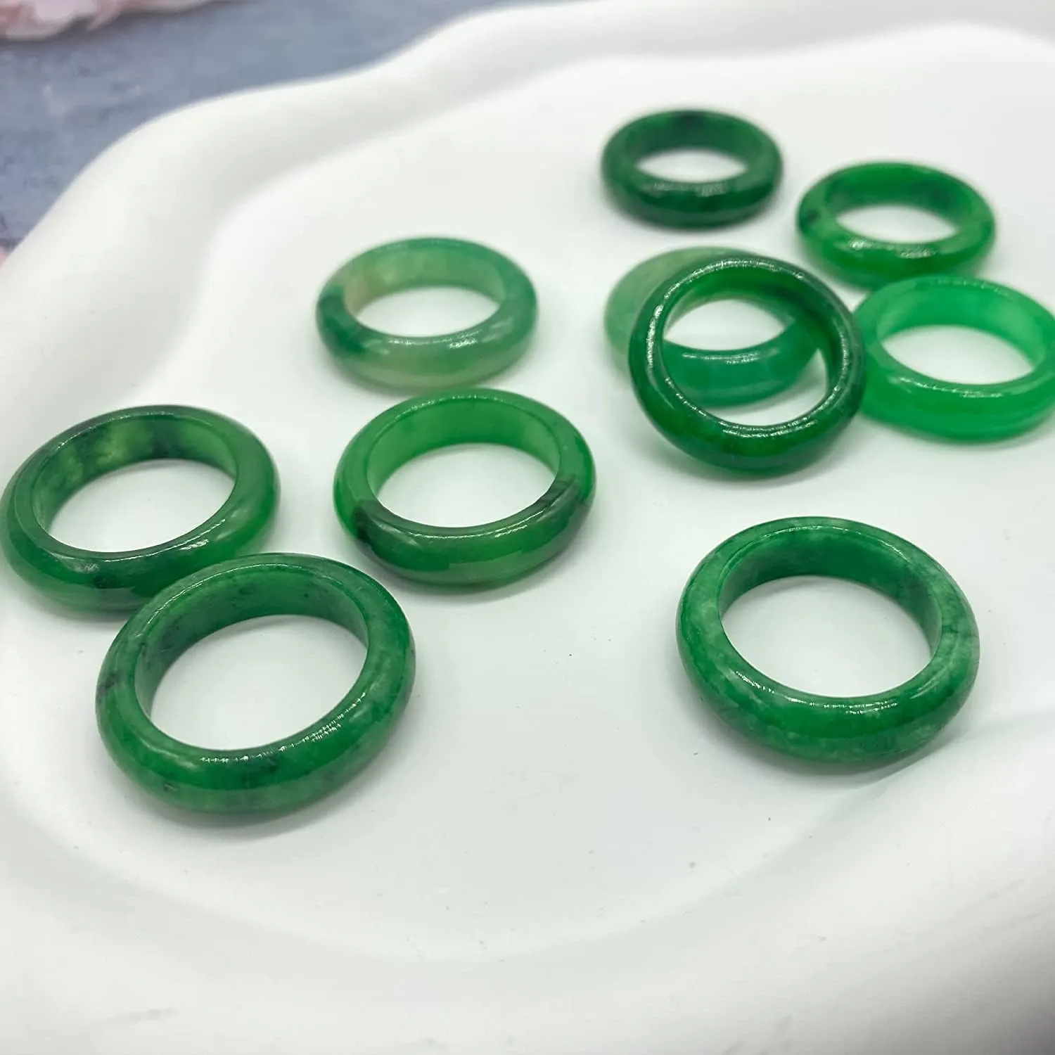 CJIAYUJEW Jade Rings for Women Good Luck Jade Rings Green Jewelry Size6-10