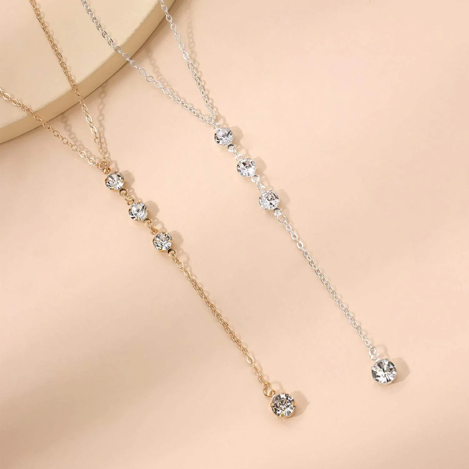 CJIAYUJEW Long Lariat Silver Necklaces for Women Gold/Silver Y Shaped Cubic Zirconia Pendant Chain Necklace Trendy Long Layered Silver Necklace Jewelry for Women Gift