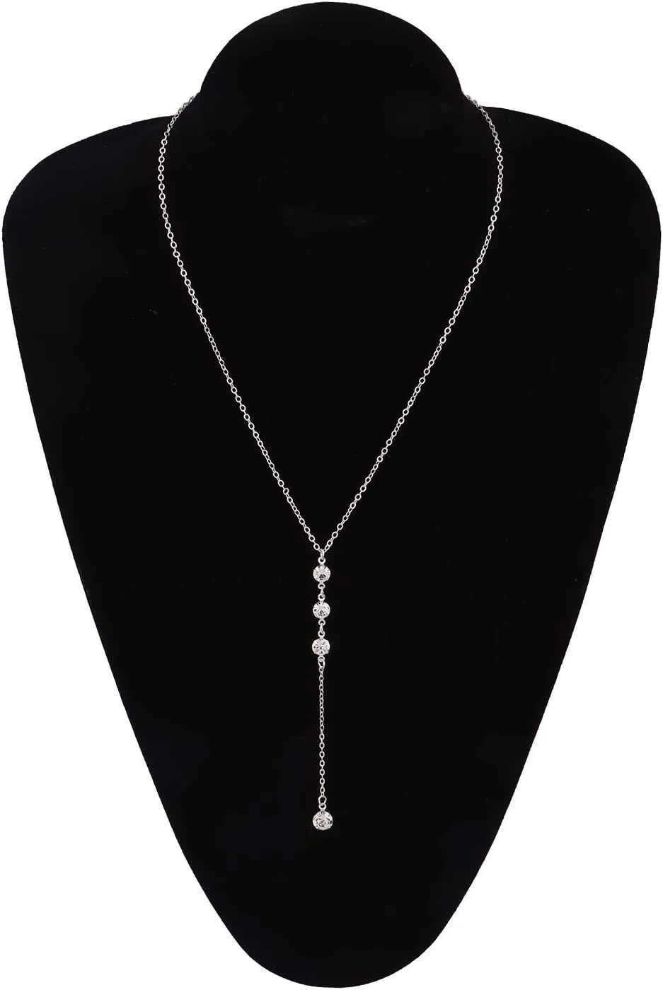 CJIAYUJEW Long Lariat Silver Necklaces for Women Gold/Silver Y Shaped Cubic Zirconia Pendant Chain Necklace Trendy Long Layered Silver Necklace Jewelry for Women Gift