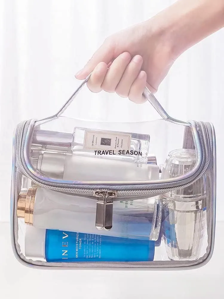 Clear Toiletry Bag Transparent Makeup Cosmetic Bag with Zipper & Handle, Large Capacity Colorful Storage Bag Waterproof Wash Bag Travel Bag for Toiletries, 22x15x14cm