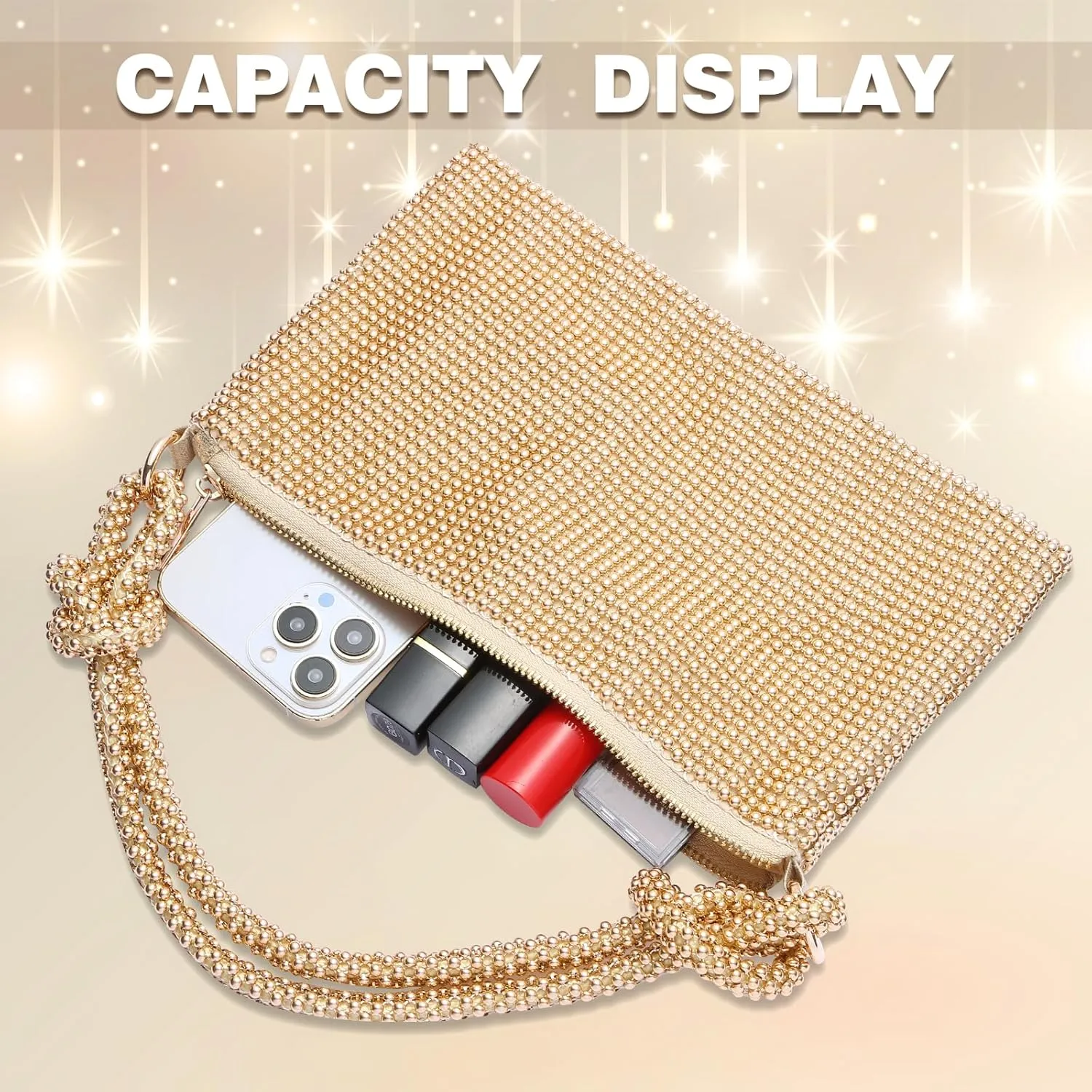 Clutch Purse for Women,Sparkly Rhinestone Evening Bag Wedding & Party Accessories,Handbag Fits Phone,Wallet & Lipstick