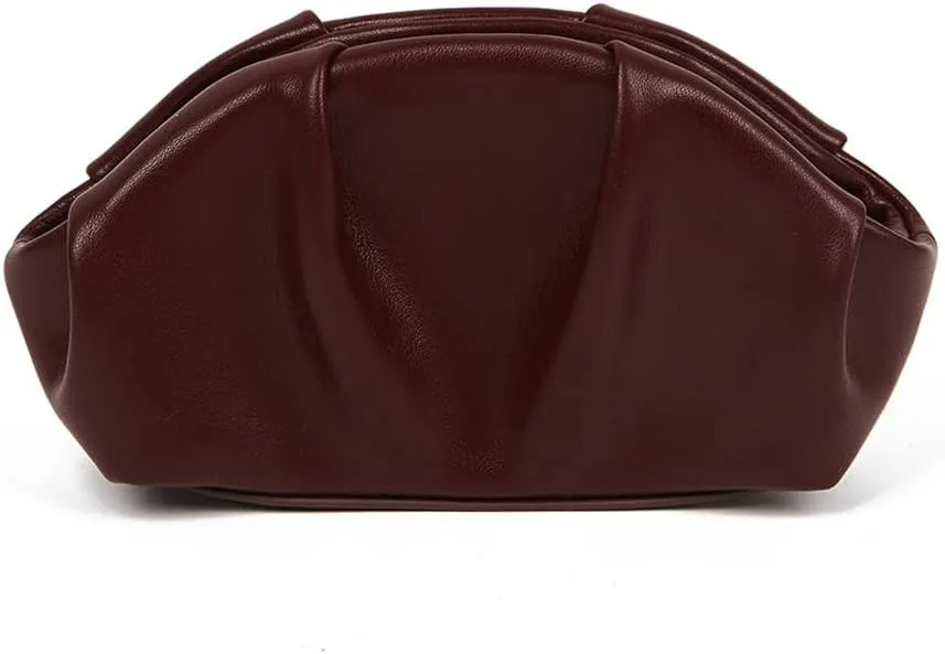 Clutch Purses for Women PU Leather Dressy Pleated Clutch Bag Purses and Handbags Evening Clutch for Weddings Party (Dark Brown)