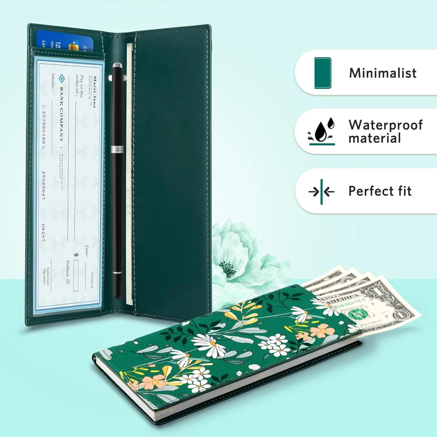 CoBak Premium Leather Checkbook Cover - RFID Blocking, Classic Design, Slim & Durable - Perfect for Personal & Business Checks