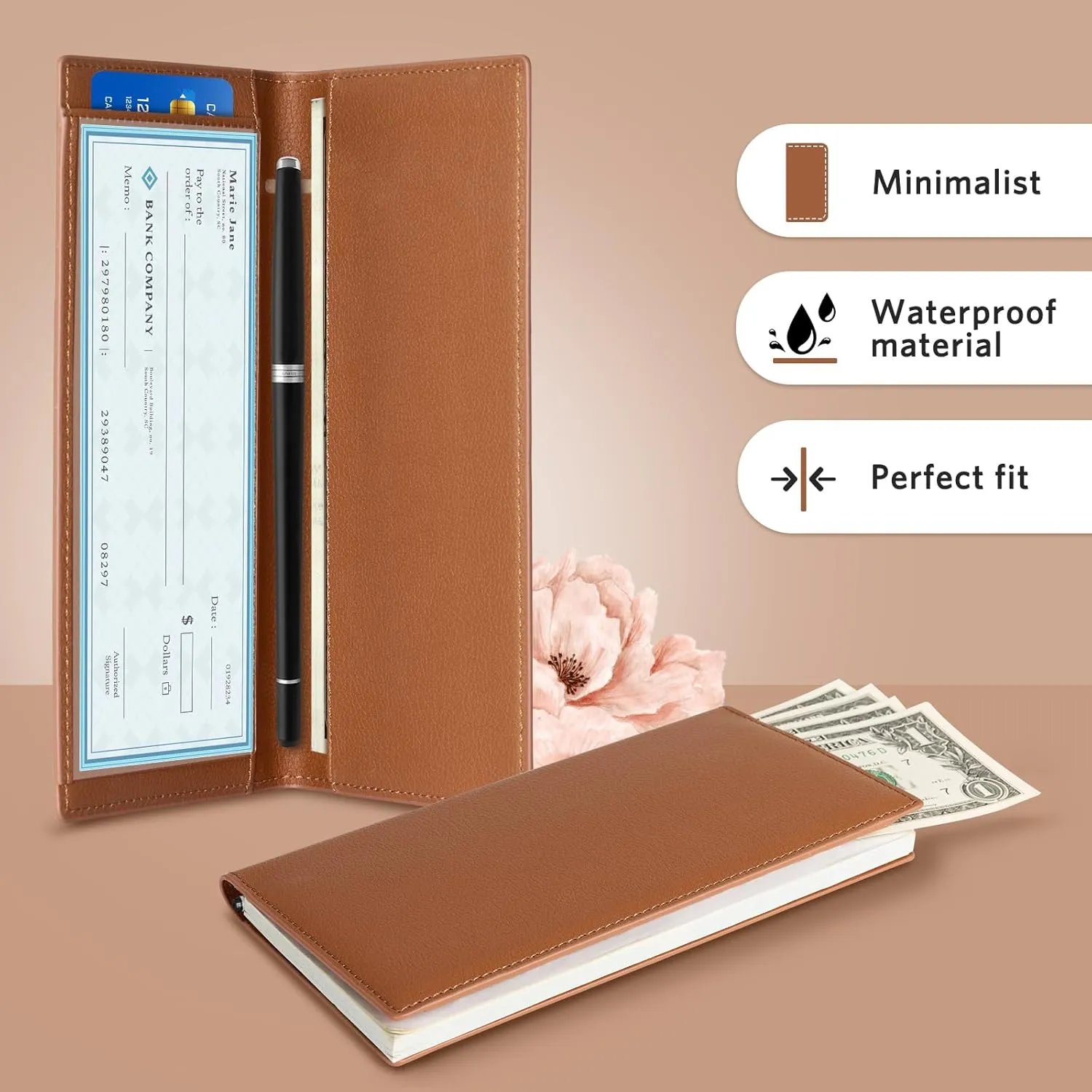 CoBak Premium Leather Checkbook Cover - RFID Blocking, Classic Design, Slim & Durable - Perfect for Personal & Business Checks