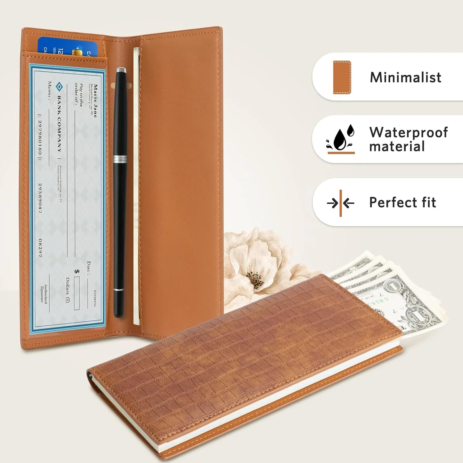 CoBak Premium Leather Checkbook Cover - RFID Blocking, Classic Design, Slim & Durable - Perfect for Personal & Business Checks