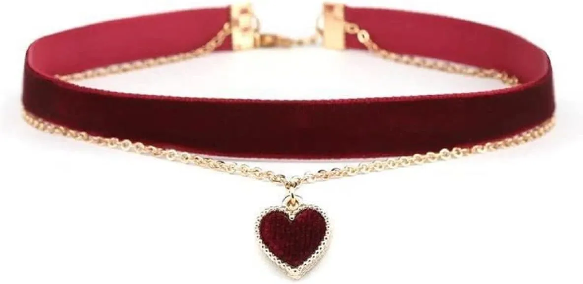 COLORFUL BLING Gothic Red Love Heart Choker Necklace Adjustable Layered Ribbon Velvet Chain for Women Sexy Punk Party Bar Collar Jewelry