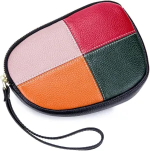 Contrast Color Patchwork Clutch bag for Women Leather Handbags Evening Bags Wallet Purse Pouch with Wrist Strap