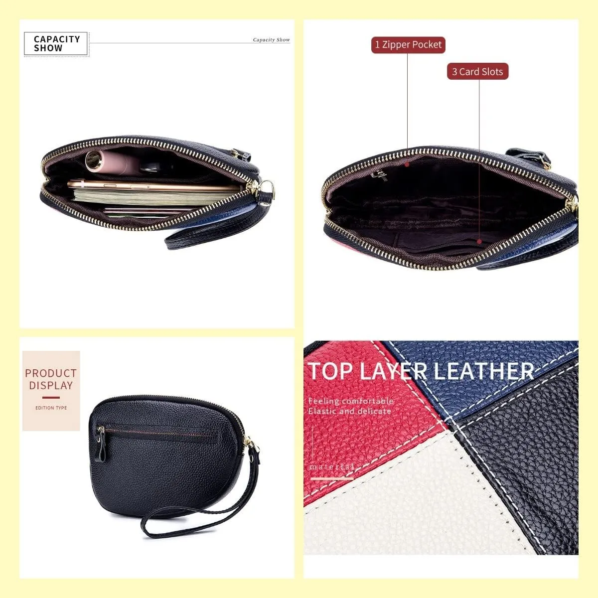 Contrast Color Patchwork Clutch bag for Women Leather Handbags Evening Bags Wallet Purse Pouch with Wrist Strap